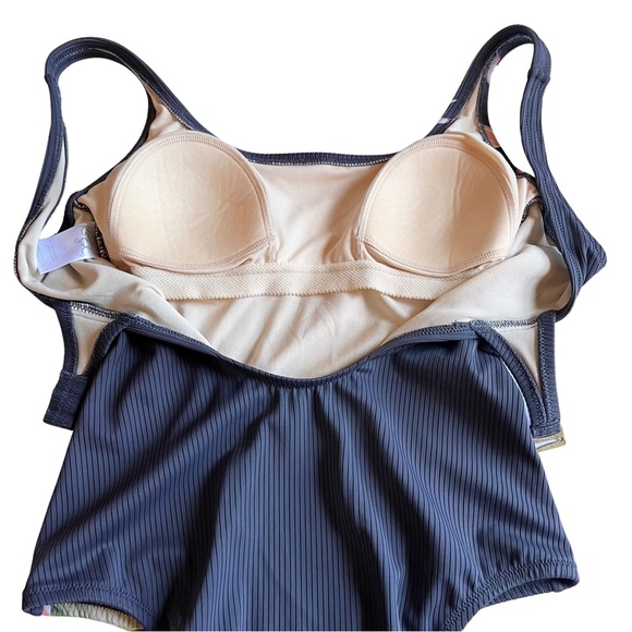 Kona Sol One Piece Swimsuit Women’s S Gray Ribbed Tropical Floral Palm Leaf - Picture 7 of 11